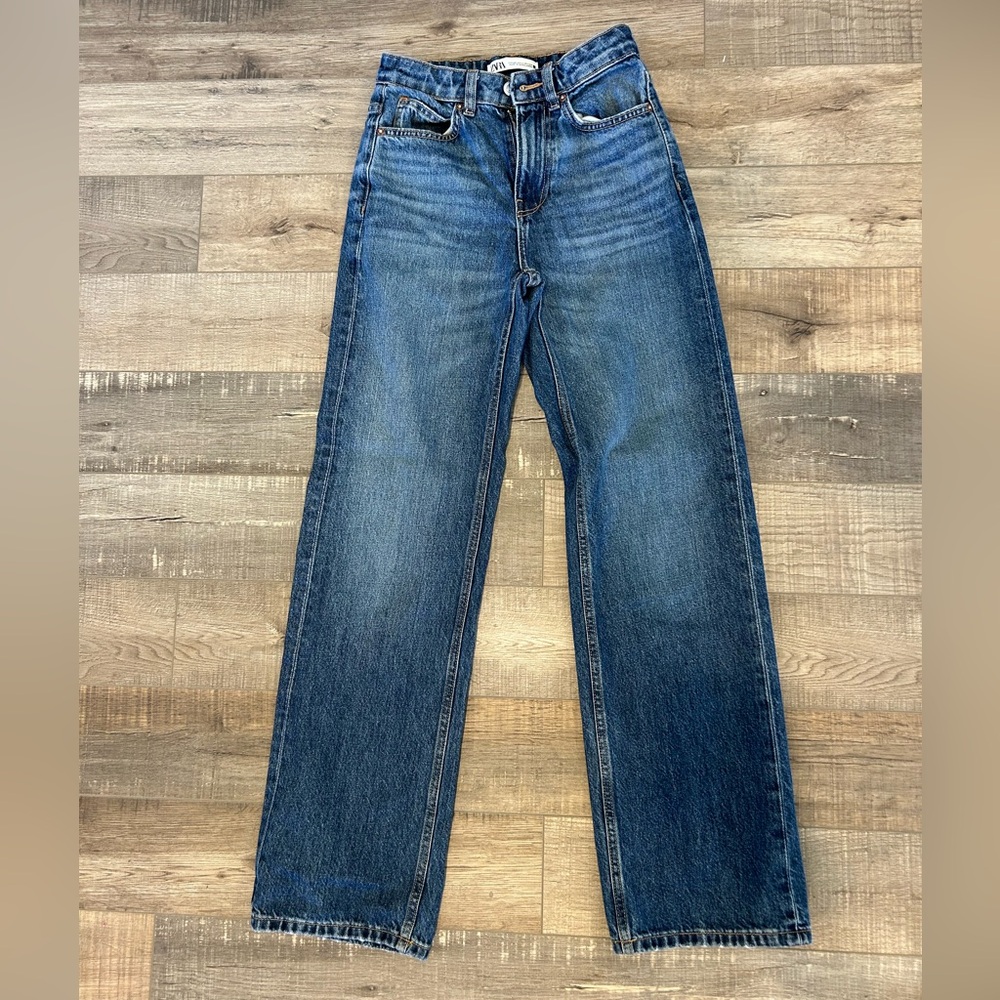 Zara Blue Straight-Leg Denim Jeans